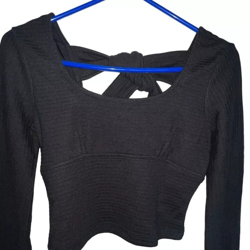 B.O.G. BAND OF THE FREE BLACK RIBBED CROP KNIT SHIRT LONG SLEEVES WOMEN SIZE XS